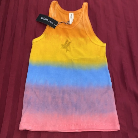 One Teaspoon Tie Dye SUNSET STRIPE RIB SINGLET Bower Bird Logo Small - Picture 11 of 16